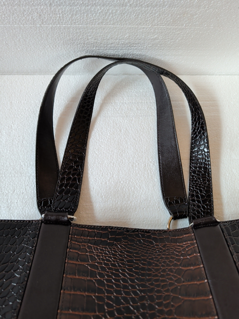 Coldwater Creek Brown Faux Crocodile Embossed Tote Briefcase Laptop Bag 16" X 11 - Picture 3 of 6